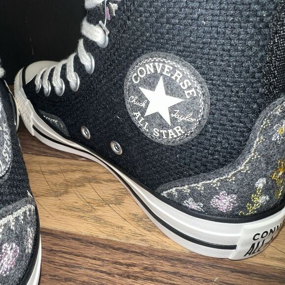 Converse Women Chuck Taylor All Star Hi Woven Autumn Embroidery A05066C Black 7 - Picture 6 of 6